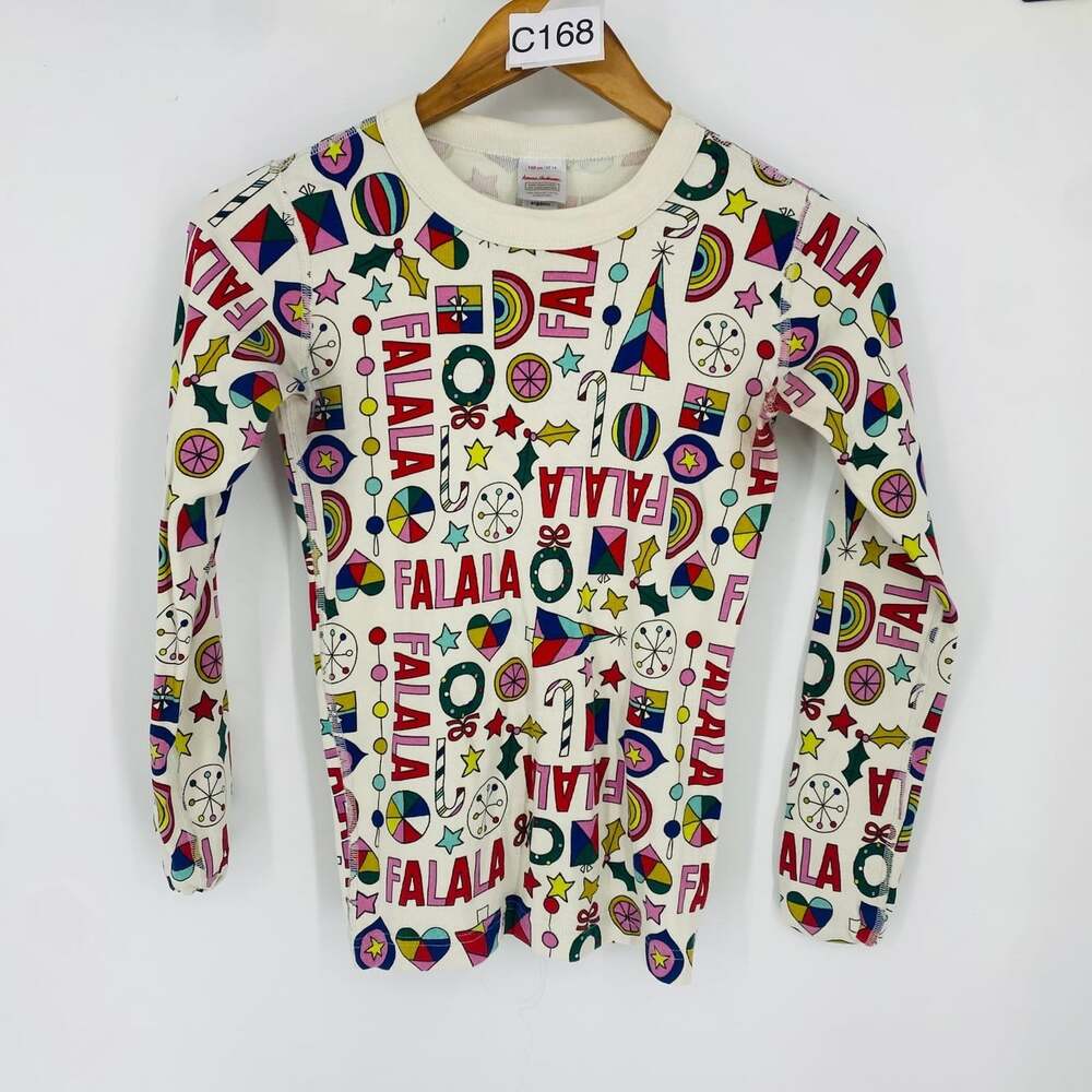Hanna Andersson Organic Cotton Christmas Top Girls Fa La La Holiday Print 160cm